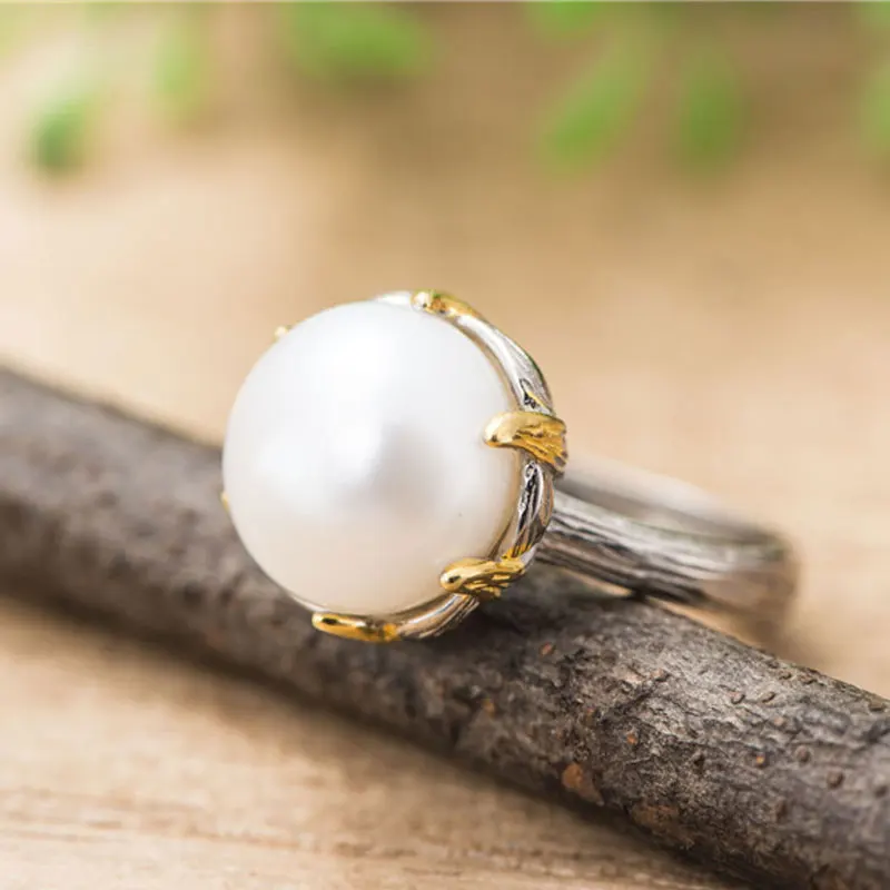 RADHORSE 925 Silver Rings for Women Fine Jewelry Pearl Concise Modeling Sterling Ring Adjustable | Украшения и аксессуары