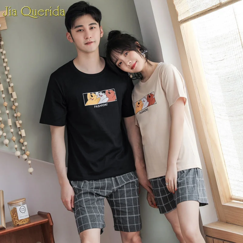 Пара Loungewear Пижама короткая летняя 2019 Новая модная для пары мужские и женские
