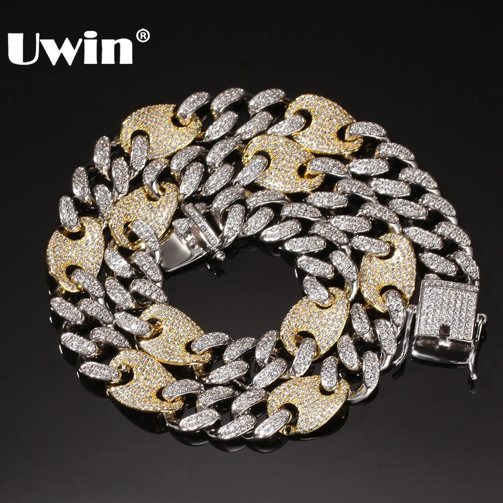 UWIN Hiphop Jewelry Bling Bling Miami Iced Out Cuban Link Chains Necklace Mix Color Fashion Hip Hop Jewelry Necklaces Men