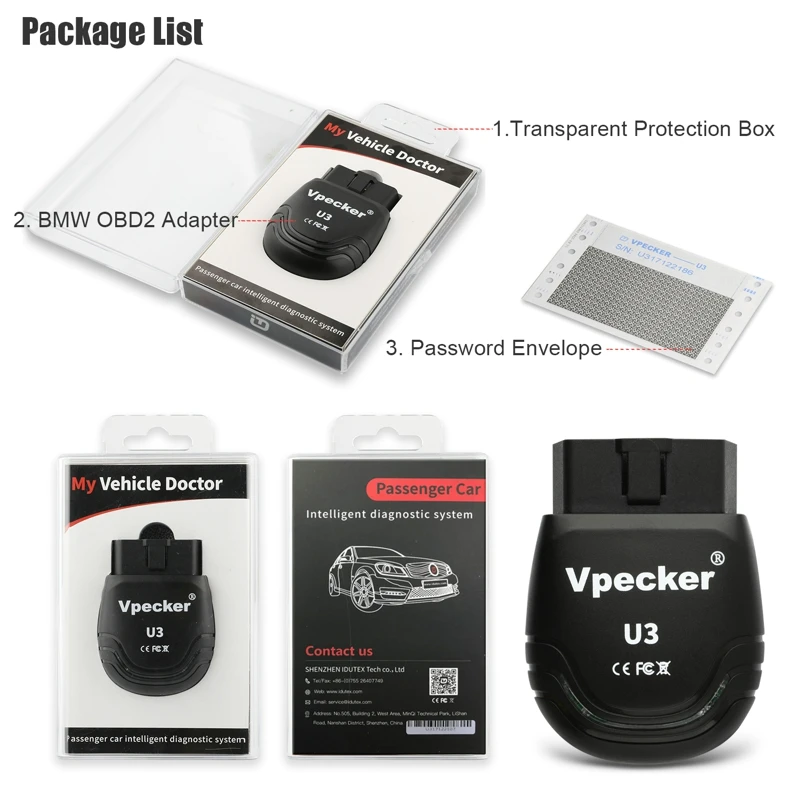 Vpecker U3 полный Системы OBD2 автомобильной сканера Easydiag для устройства на базе Android EPB