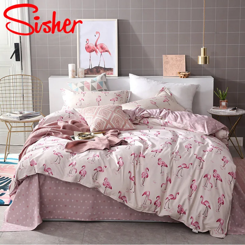Pink Sisher скандинавские комплекты постельного белья с принтом Фламинго простой пододеяльник и наволочка двойной пододеяльник - Цвет: Pink