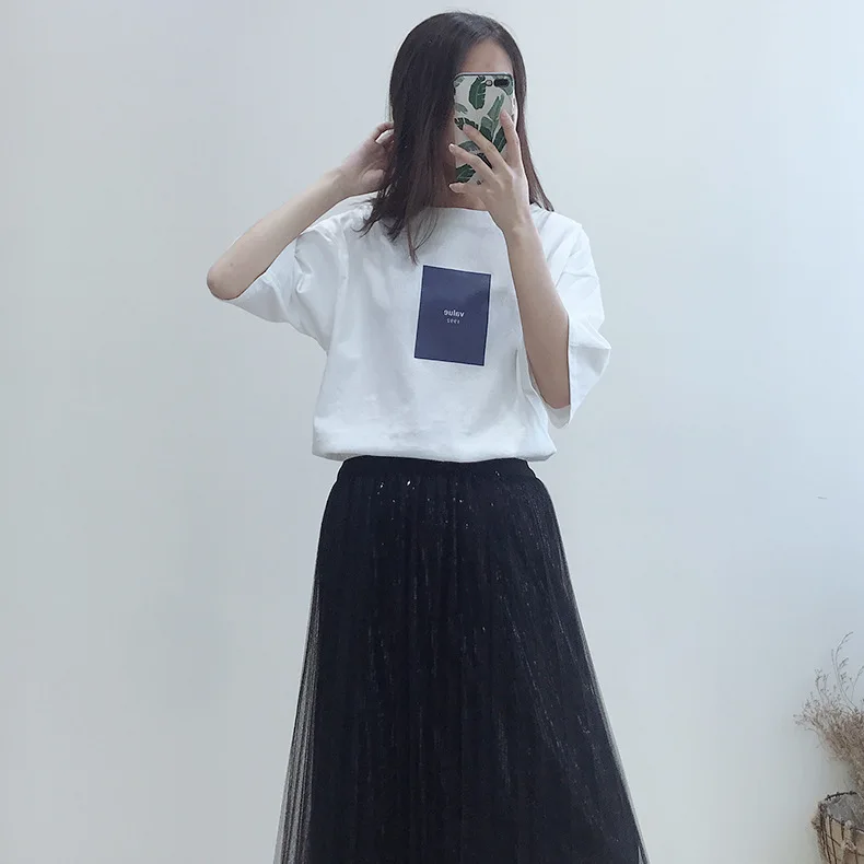 ALPHALMODA, Весенняя юбка макси, модная, расшитая блестками, газовая юбка, одноцветная, высокая талия, блестящая, с блестками, стильная, трендовая юбка