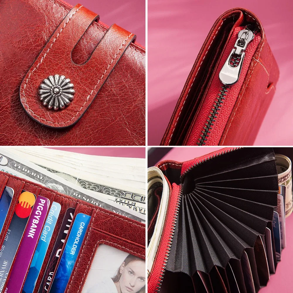 YICHENG Rfid женский кошелек из натуральной кожи красный с карманом для монет