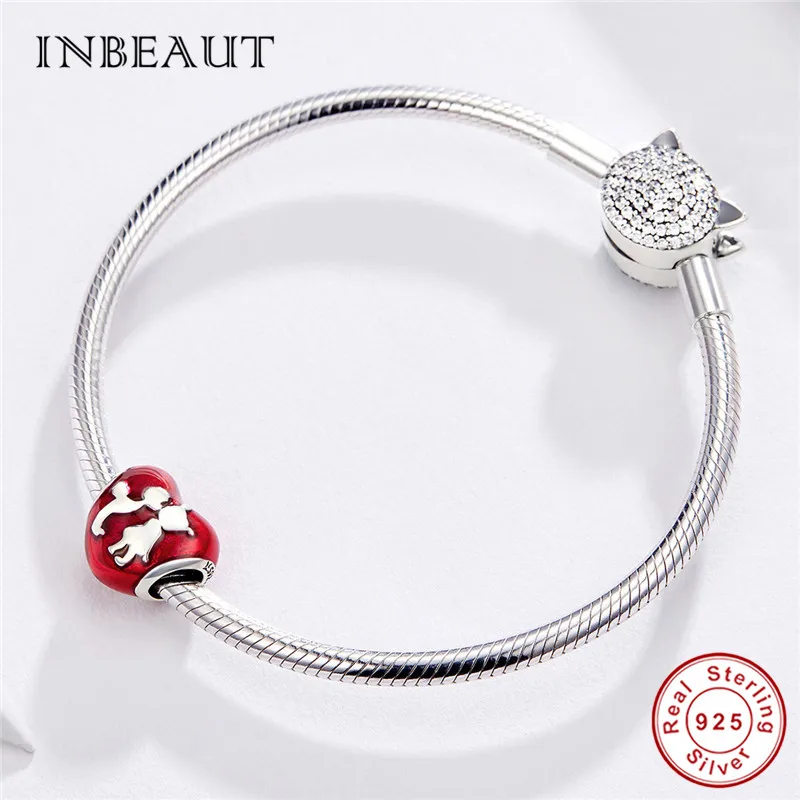 INBEAUT/100% 925 пробы серебряный красный сердечко милый браслет с бусинами для