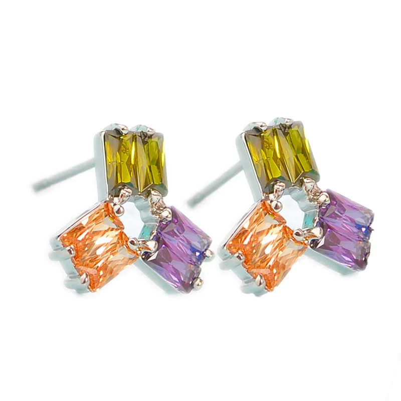 Очки CZ серебряный цвет красочные серьги-гвоздики с кристаллами для женщин богемный милый сладкий вечерние Прямая поставка ювелирные изделия оптом