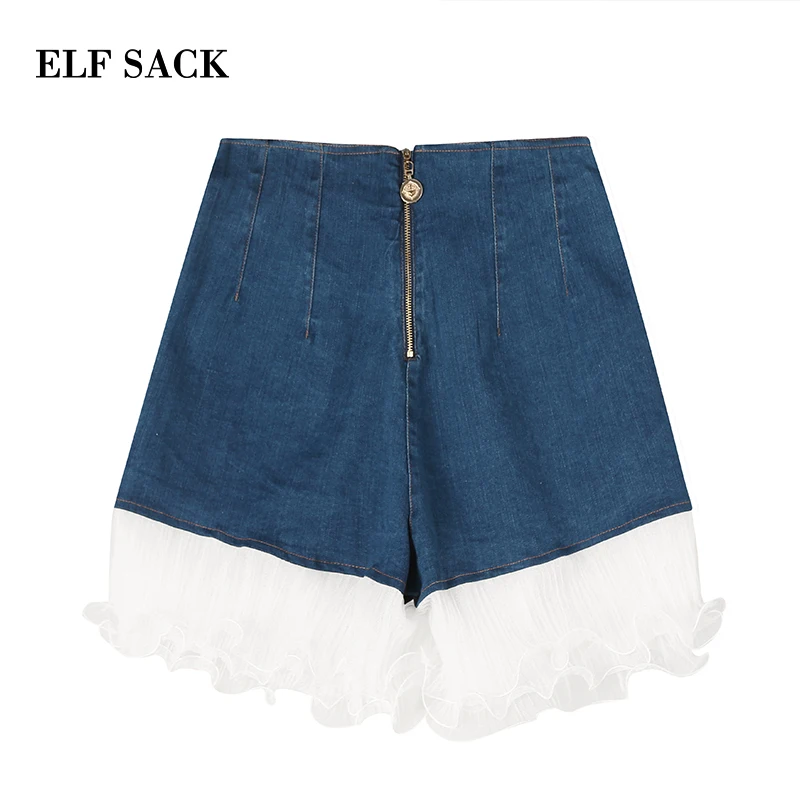 ELFSACK, летние расклешенные шорты, штаны, Мини, женские джинсы,, кружевные штаны, женские облегающие повседневные короткие штаны на молнии