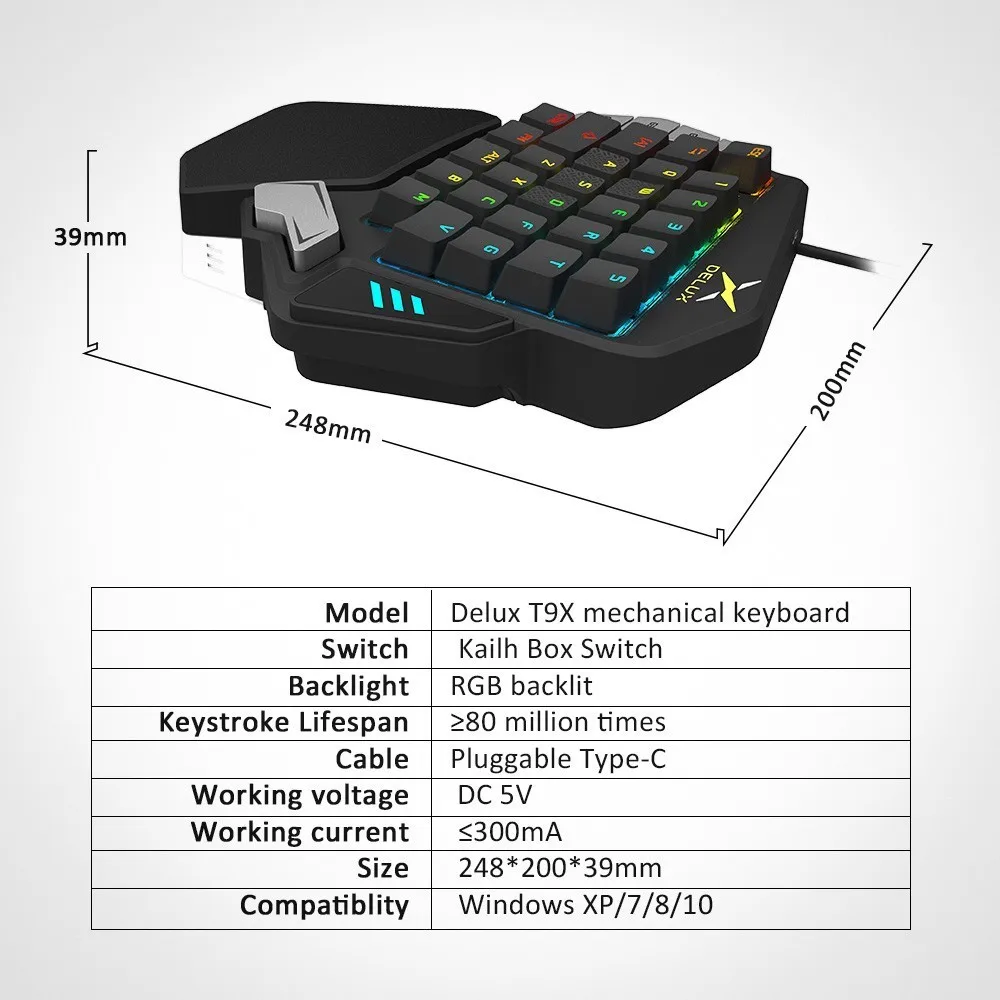 Delux T9X игровая клавиатура с одной рукой программируемая механическая USB Проводная
