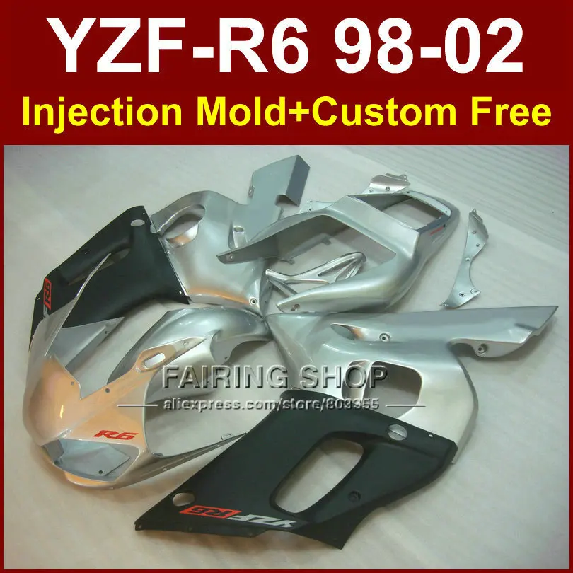 D6EF серебряные черные Обтекатели комплекты для YAMAHA YZFR6 1998 1999 2000 2001 2002 на заказ YZF R6 98