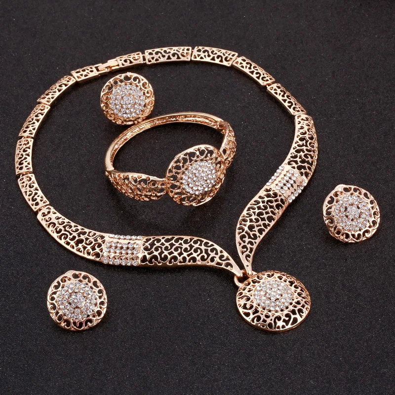 

ZOSHI Exquisite Dubai Gold Plated Jewelry Set Luxury Nigerian Woman Wedding Fashion African Beads Jewelry Set Costume Design