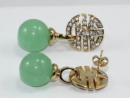 

Free Shipping ER00132 12mm Classic Green Natural jade Drop Earring