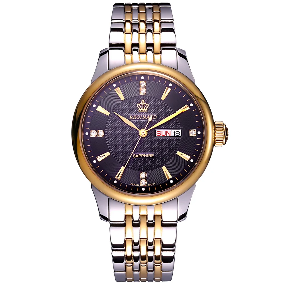 

REGINALD Luxury Mens Dress Style Steel wristband Black Men Quartz Watch