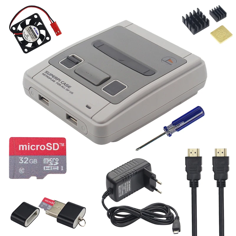 Retroflag SUPERPIE CASE-J пластиковая коробка для Raspberry Pi+ 32 ГБ sd-карта+ 3A адаптер питания+ HDMI+ вентилятор+ радиатор для RPI 3B