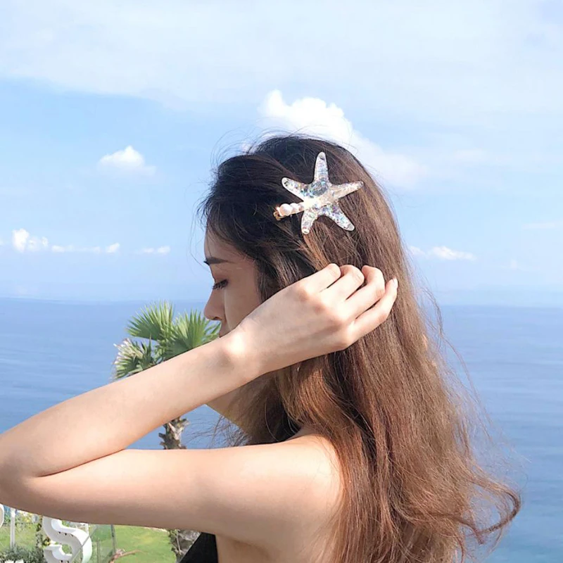 Женские заколки для волос с жемчужинами в форме звезды отпуска модные