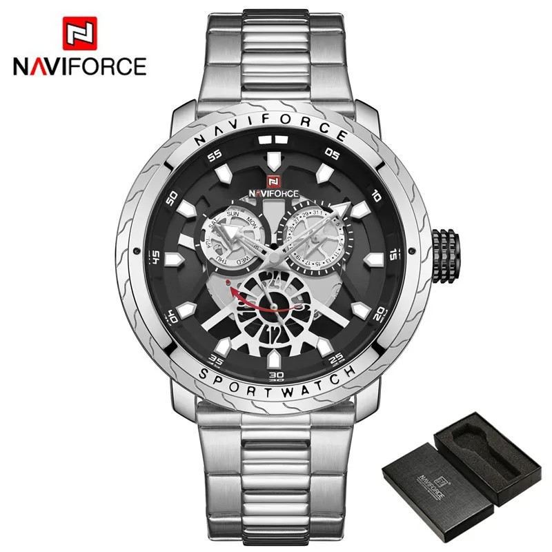 NA915805 with box NAVIFORCE мужские наручные часы модные спортивные мужские часы лучший бренд Роскошные военные армейские бизнес из нержавеющей стали кварцевые мужские часы 9158 - Цвет: NA915805 with box