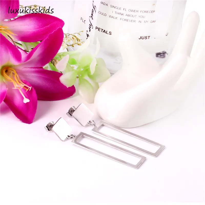 LUXUKISSKIDS Korean Statement Square 316L Stainless Steel Drop Jewelry Earrings Set For Women Party Gift Gold/Silver Earrings