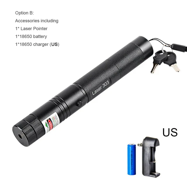 18650 and US Charger 5 мВт лазерная указка включает аккумулятор 18650 высокой мощности 532nm 303 зеленая ручка вспышка светильник Видимый луч светильник светодиодный фонарь - Испускаемый цвет: 18650 and US Charger