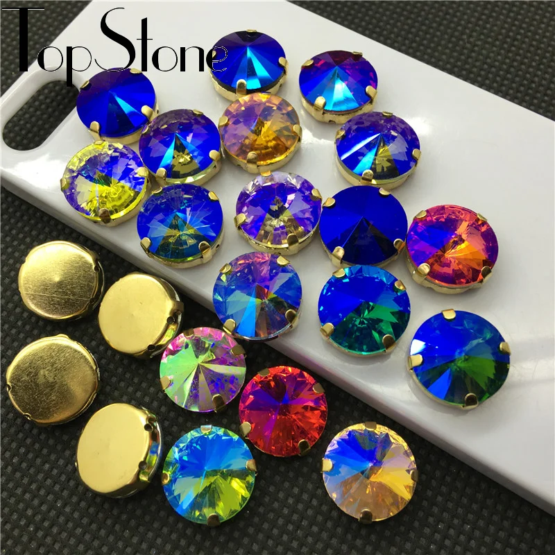 Все цвета AB Sew On Rivoli Crystal необычный камень с золотым когтем 6 мм 8 10 12 14 16 18 бусины