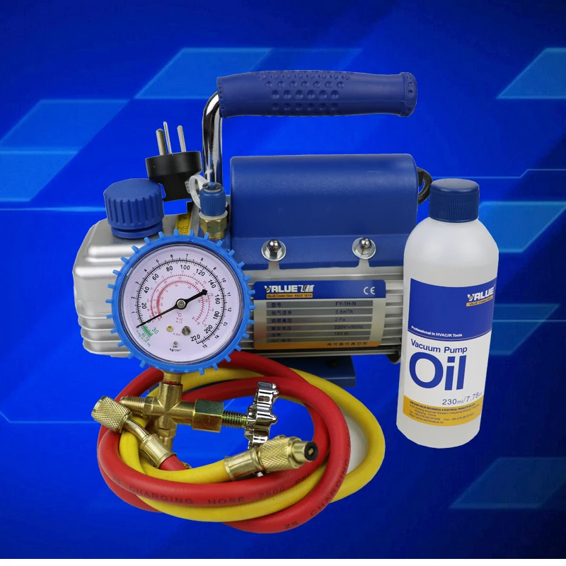 Одноступенчатый вакуумный насос для холодильника 150 Вт воздушный + манометр 2