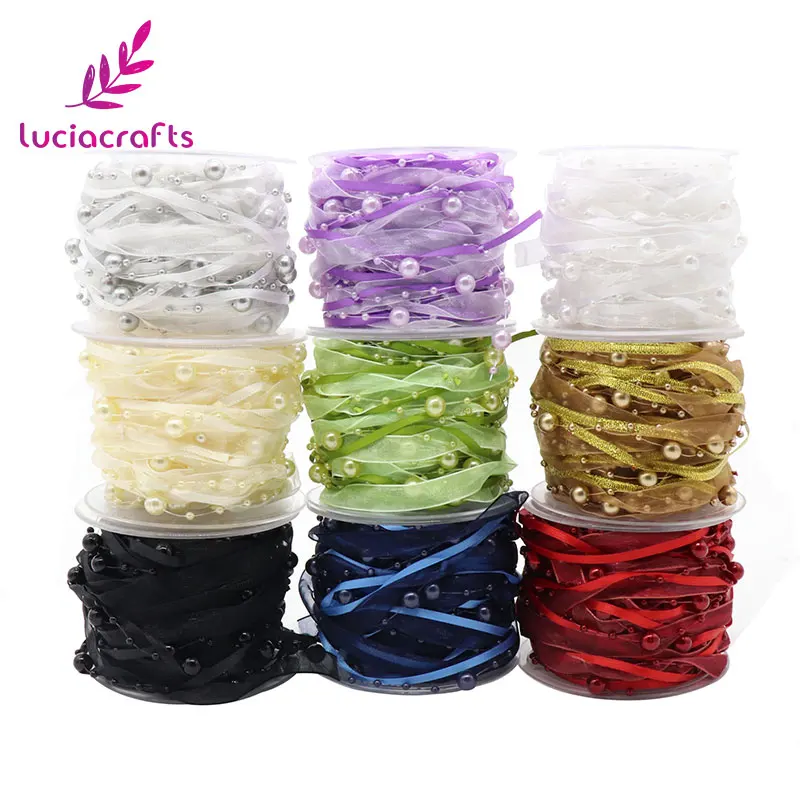 

5 ярдов, без катушки 10 мм органза атласная бисерная лента жемчужная гирлянда бусы Цепочка Сделай Сам Свадьба Рождество обертывание материал...