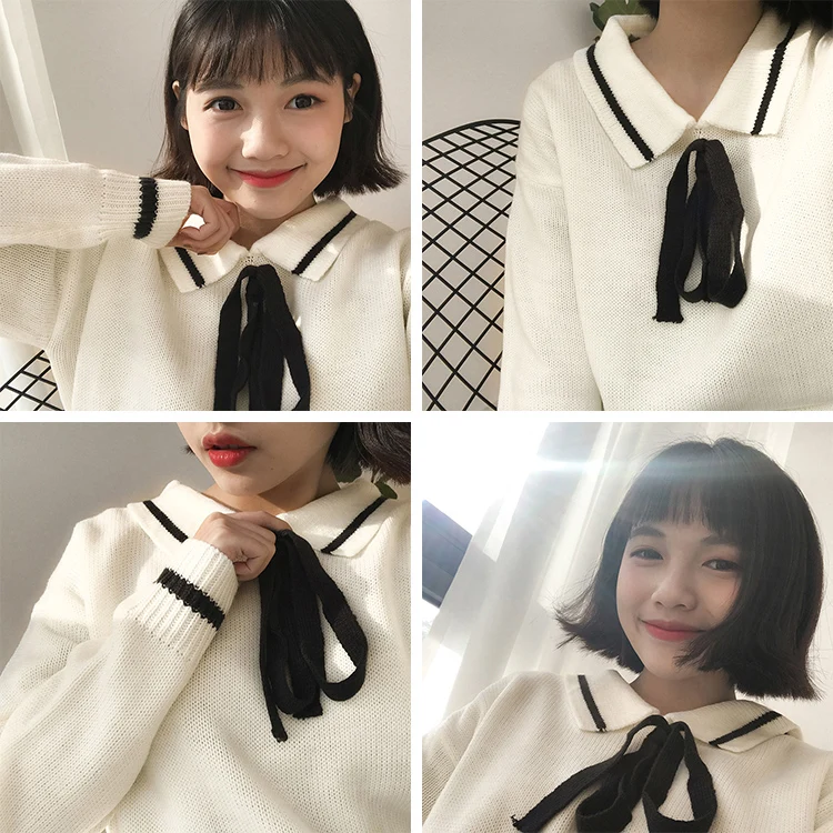 Women's Casual Sweaters Japanese Kawaii Korean Ulzzang Sweet Lace-up Sweater Female Harajuku Punk Cute Clothing For Women | Женская