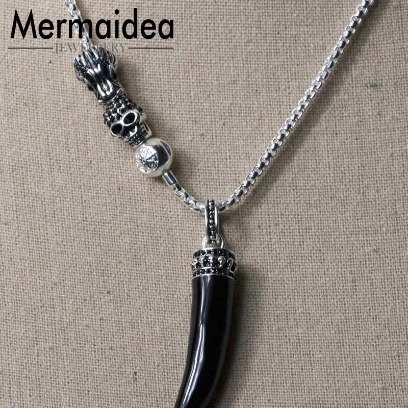 Skull Dragon Beads Tiger Tooth Pendants Necklaces Men Women Trendy Style silver plated Rebel Fashion Jewelry Gift | Украшения и