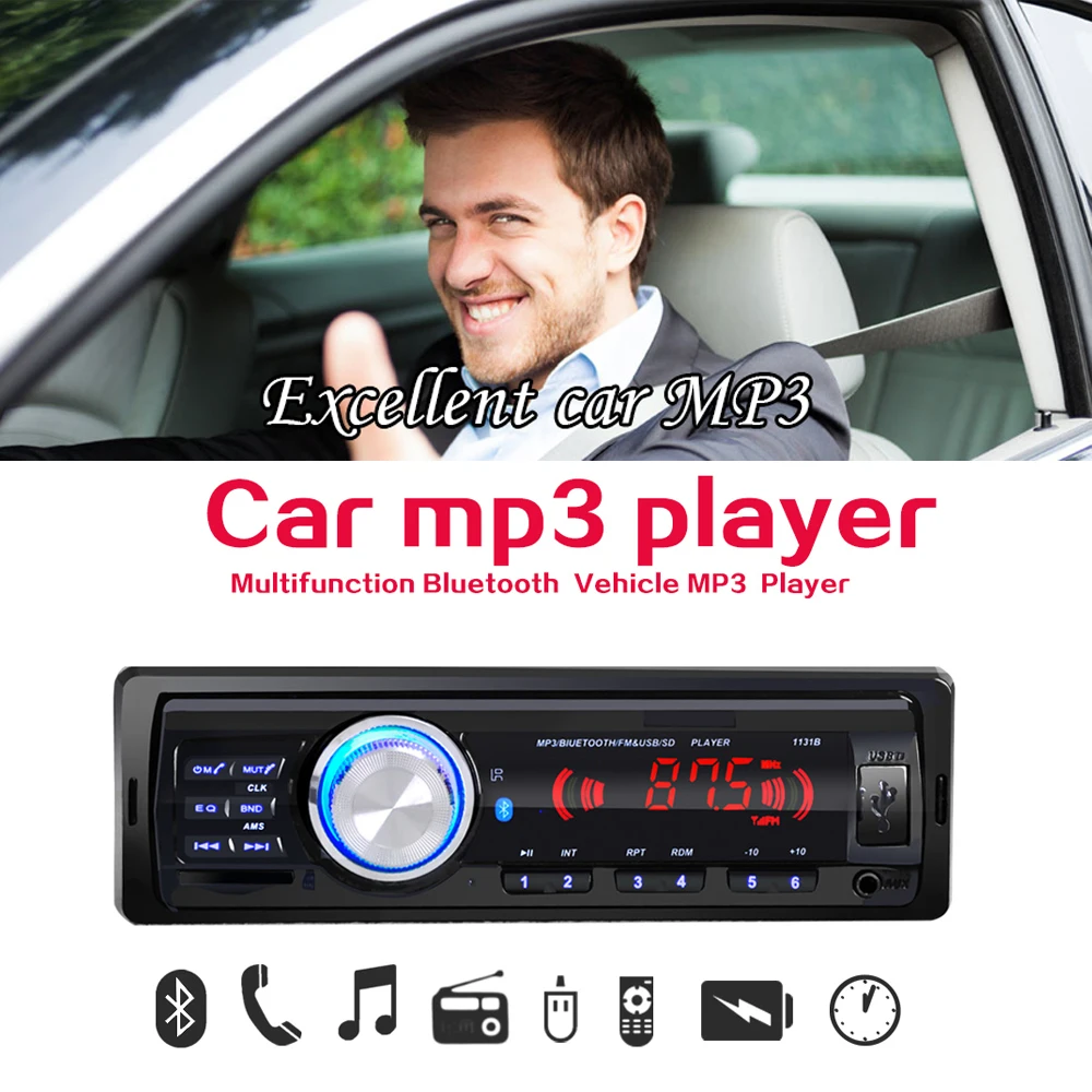 12 В автомобильный аудио Радио Стерео FM Bluetooth V2.0 USB SD Mp3 плеер AUX Mic Hands-free с пультом