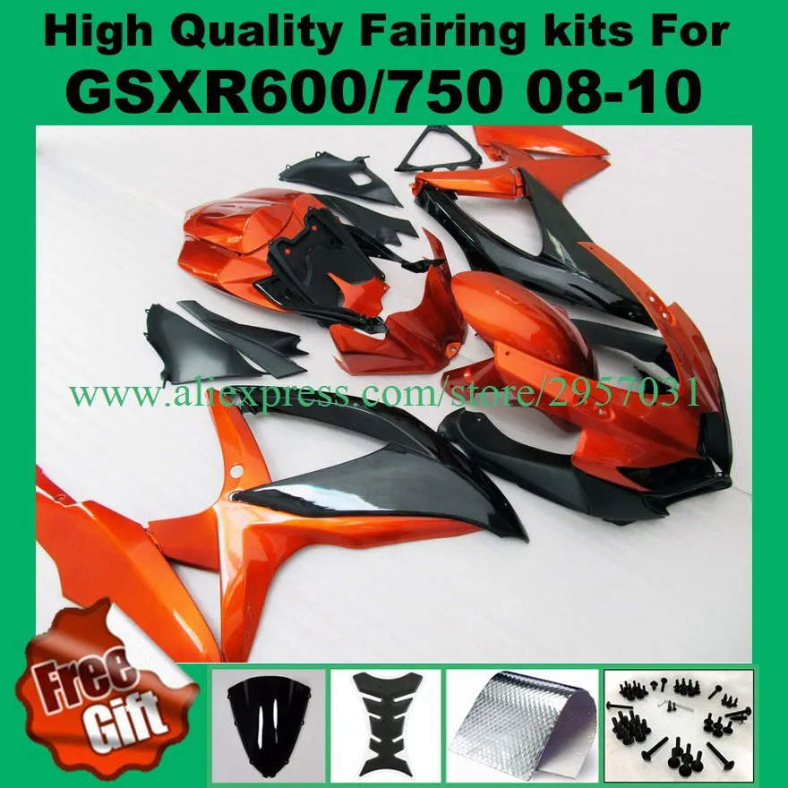 

Injection Fairing kit for SUZUKI GSXR600 GSXR750 2008 2009 2010 GSX-R600 GSX-R750 08 09 10 GSXR 600 750 K8 Fairings orange black