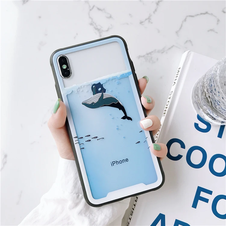 Милый синий кит чехол для телефона для iphone X чехол s для iphone XR XS Max 6 6S 7 8 Plus жесткое стекло прозрачный полный защитный чехол