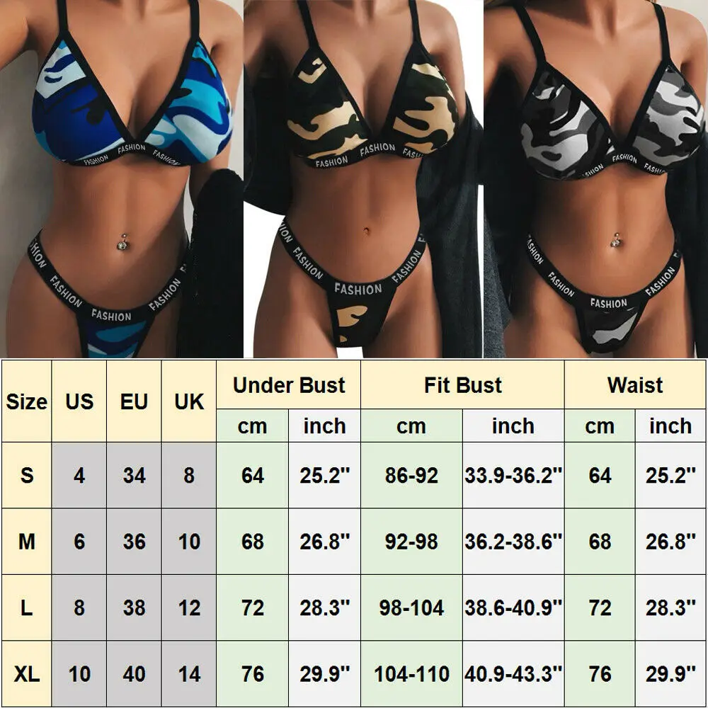 US сексуальный женский Камуфляжный комплект бикини купальник стринги Купальный
