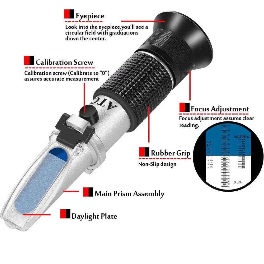 Рефрактометр ручной 58 ~ 92% БРИКС 38 43 дюймов (12 27%)|handheld refractometer|honey winebrix refractometer |