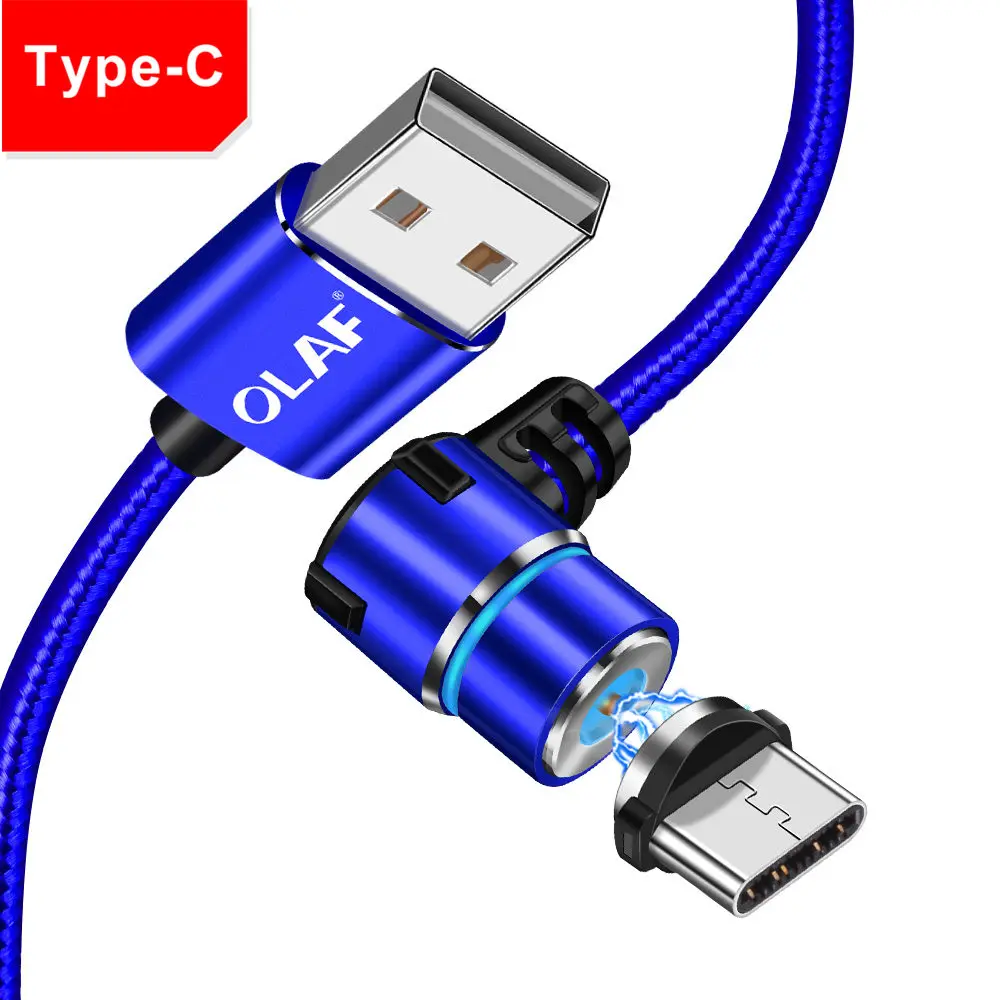 Blue Type C Магнитный кабель OLAF для быстрой зарядки 90 градусов Type C Micro USB для Iphone 7 X XS Max для Redmi Note 7 Mi 8 для Huawei P20 lite pro - Цвет: Blue Type C