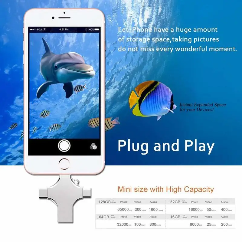 VicSoul 4 в 1 USB 3 0 флэш накопителей для iPhone/Android Тип C интерфейсом Usb OTG накопитель 16 GB 32