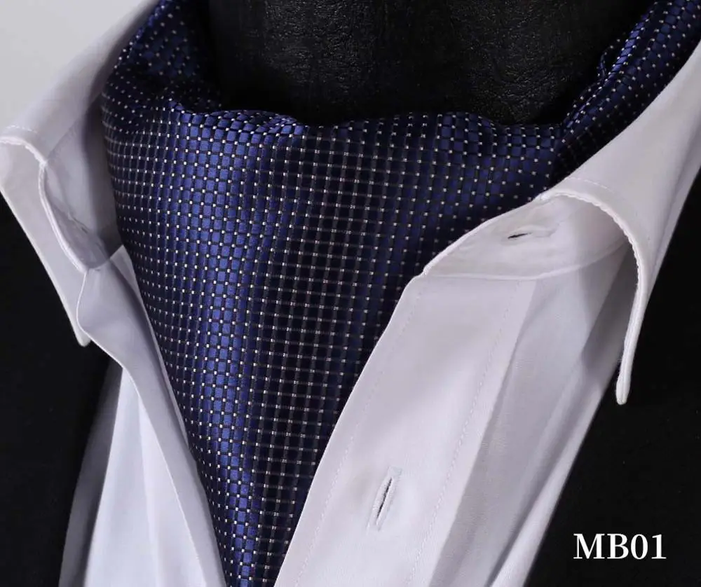 MB05 Navy Blue White Узор в горошек, в клетку шелк аскотский галстук, повседневные жаккардовые шарфы галстуки Тканые Вечерние Ascot MB - Цвет: MB05 Navy Blue White