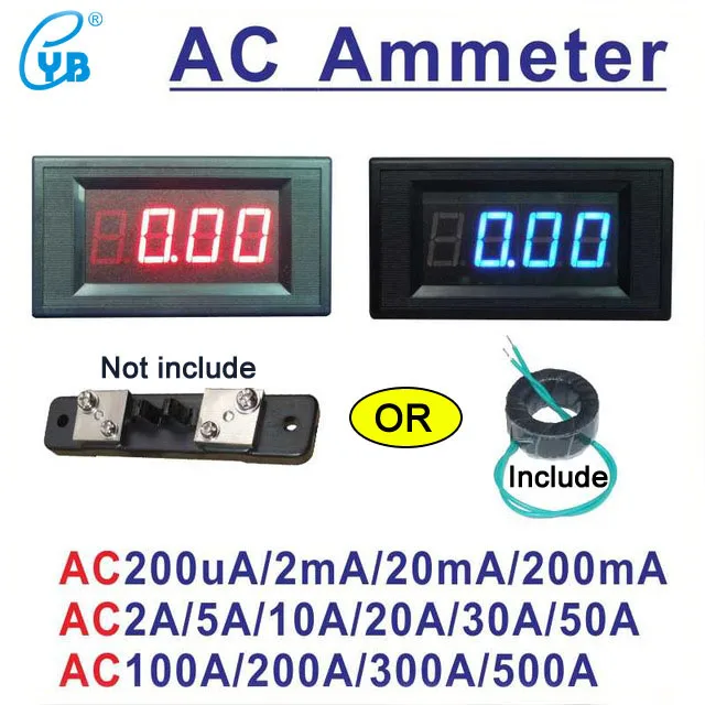 YB5135A AC светодиодный цифровой измеритель тока Амперметр 200mA 2A 10A 50A 100A 200A 300A 500A микро