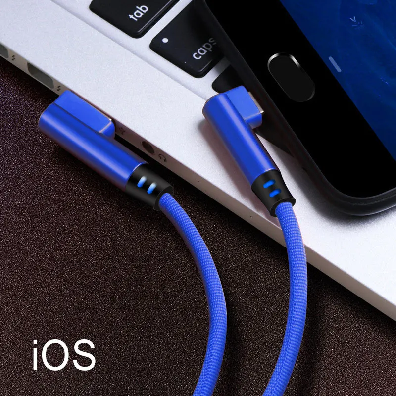 iOS-Blue Двойной локоть кабель для передачи данных 90 градусов под прямым углом для зарядки мобильных телефонов Android кабели type-c iOS система кабель для зарядки игр - Цвет: iOS-Blue