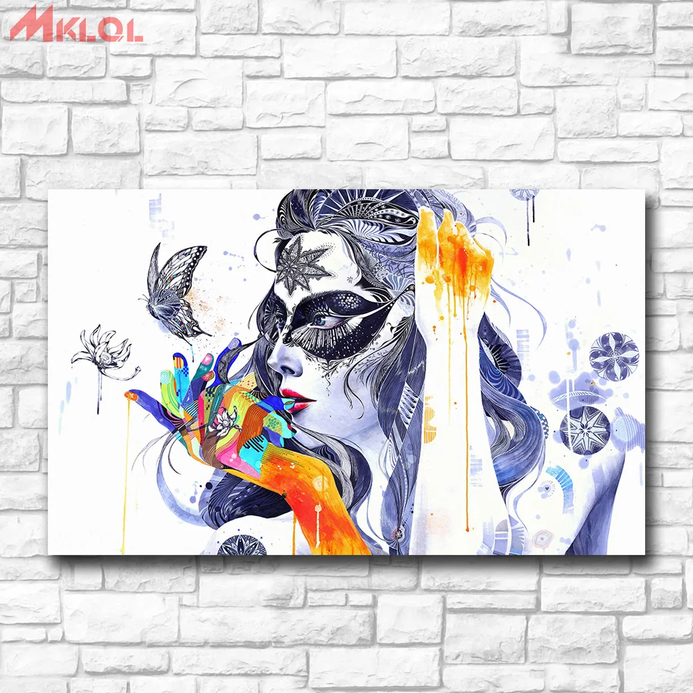 Wxkoil Wall Picture Girl With Butterfly Flower Home Decor On Canvas Modern Art Print Poster Painting Unframed | Дом и сад