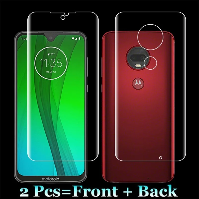 Front and Back Film Для Motorola Moto G7 плюс XT1965 2 предмета = спереди+ узкий полное покрытие пленка из мягкого ТПУ взрывозащищенные Экран протектор(не Стекло - Цвет: Front and Back Film