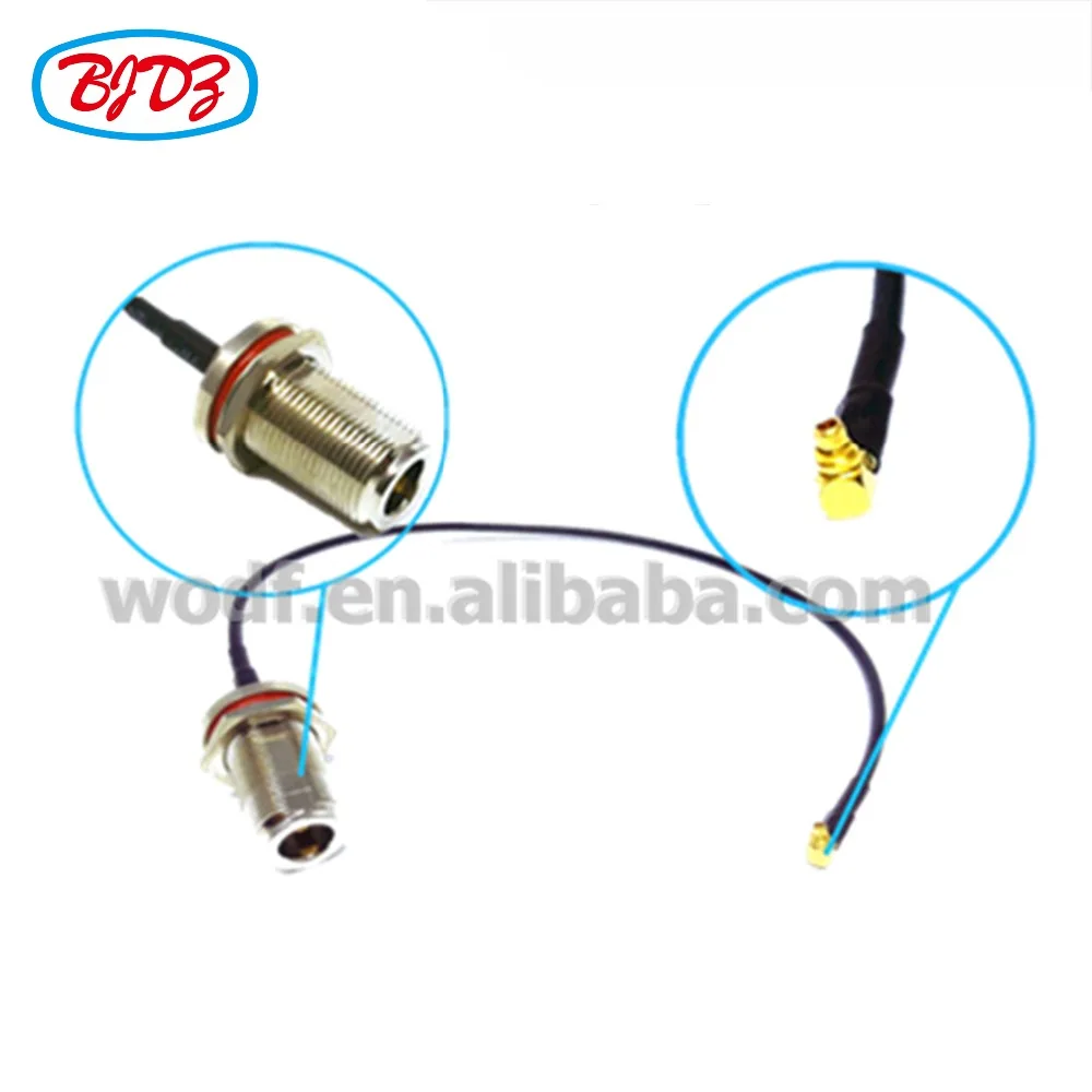 

Free Shipping RG174 cable assembly N female bulkhead O-ring connector to MMCX male right angle connector 15cm
