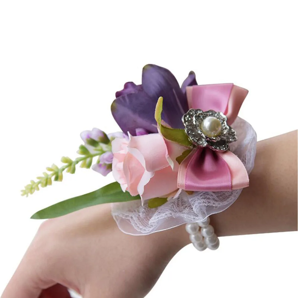 

4 Pcs\lot New Custom-made Silk Hybrid Artificial Corsages Flowers For Wedding Hand Flower Bride Bridesmaid Wrist Flowers