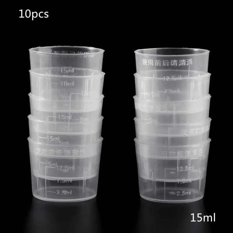 

10Pcs 15ml Clear Plastic Measuring Cup Graduated Measure Beaker Measuring Medicine Cups For Lab Laboratory Cylinder