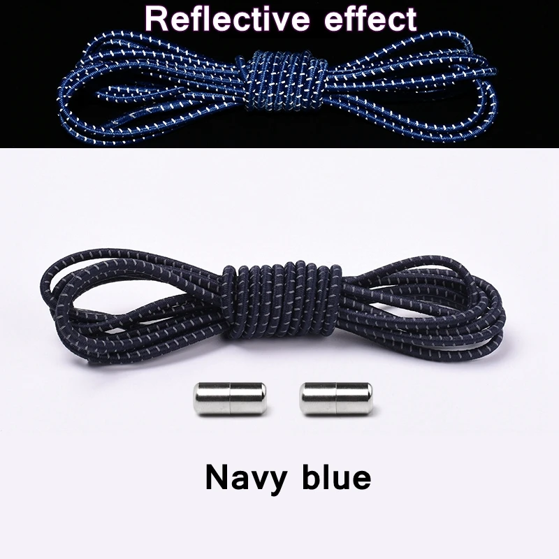 Navy Новые Светоотражающие эластичные шнурки без завязок, шнурки с металлическим наконечником, круглые удобные шнурки с быстрым замком, шнурки для обуви унисекс - Цвет: Navy