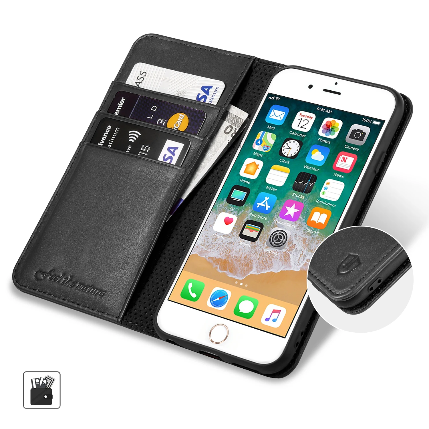 SHIELDON бумажник чехол для iPhone 6 Plus/6 S Plus с 【натуральной кожей id отделением карты