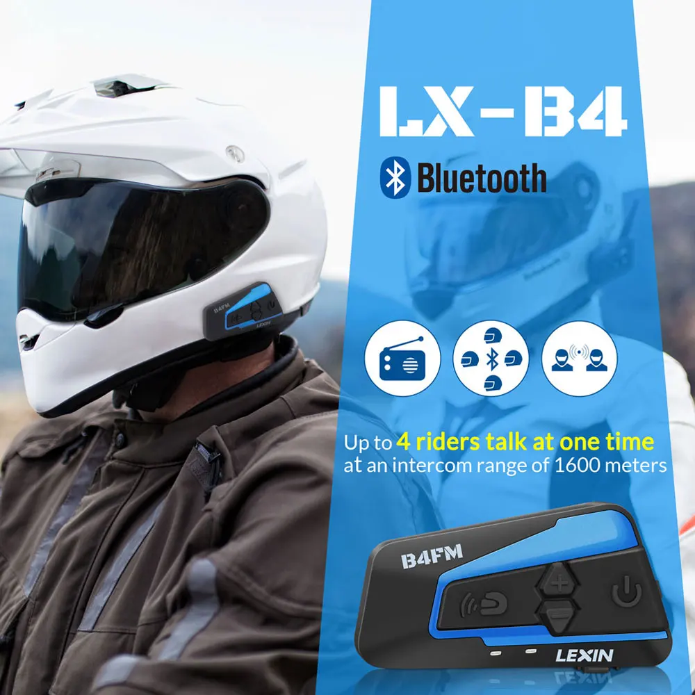 Lexin 1 шт 1500 м 4 способа Многофункциональный домофон мотоциклетный Bluetooth шлем Водонепроницаемая гарнитура с функцией FM
