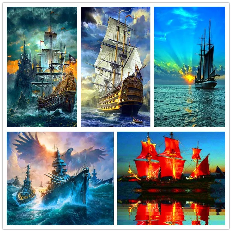 Алмазная Живопись Парусная лодка на море полная квадратная/круглая дрель