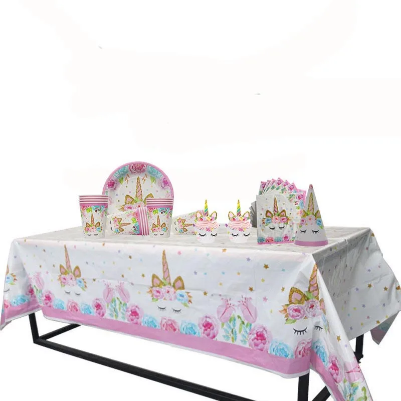 Unicorn Party Decoration Tableware Kit Kids Birthday Supplies Tablecloth Napkin Cup Plate Boy Girl Baby Shower Christening Decor Дом и сад