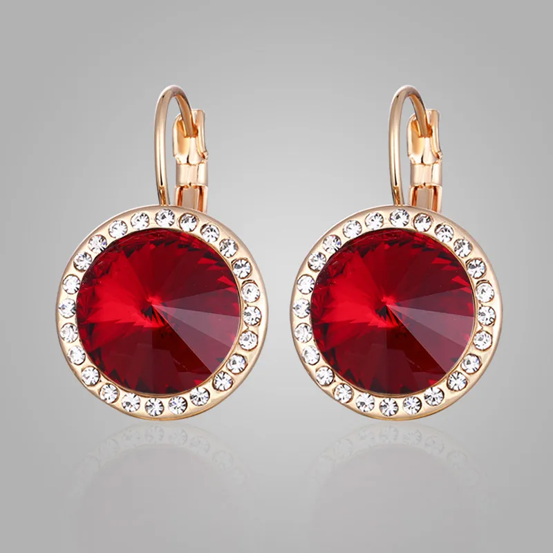 Red-gold MAIKALE, Классические круглые серьги-гвоздики с австрийскими кристаллами, покрытые цирконием, золотые, серебряные, цветные корейские серьги для женщин, ювелирные изделия, подарки - Окраска металла: Red-gold
