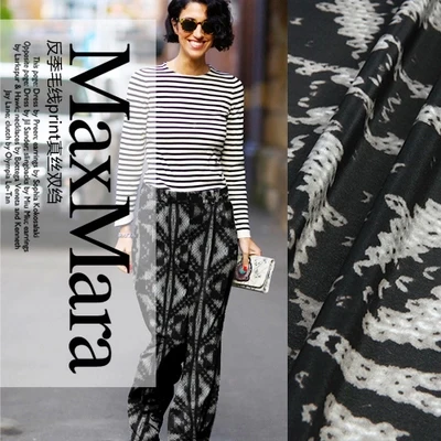 Чистый шелк тутового шелкопряда de chine ткань-абстрактная печать серый черный для