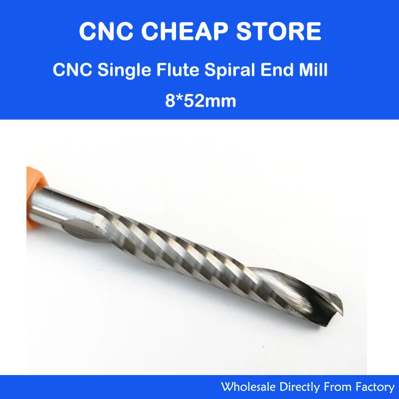 

5pcs Shank 8mm CEL 52mm One Flute Spiral End Mill Set Carbide CNC Router Bit Engraving Tools PVC Cutter