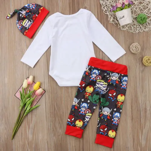 3Pcs Newborn Baby Boys Girls Super hero Clothes Romper Playsuit Pants Outfits Set | Детская одежда и обувь