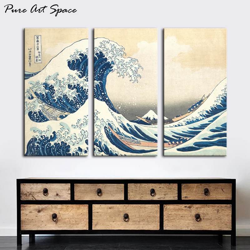 

Japanese Style Canvas Painting 3 Piece The Great Wave off Kanagawa Canvas Art Print Painting The Great Wave Poster Drop shipping